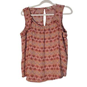 Lily White Boho Print Sleeveless Ruffle Tank Top M – Festival Style, Earth Tones